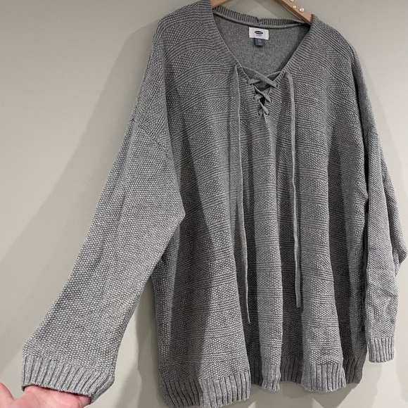 Old Navy Women’s Plus Size Lace Up Pullover Sweater - Neutral Gray, Size XXL - Picture 3 of 11